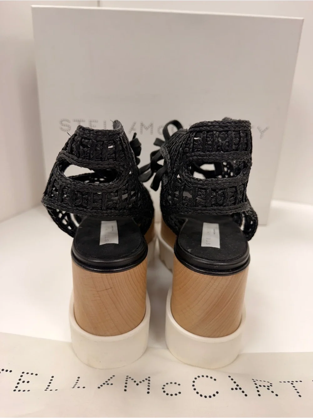 Stella McCartney Raffia Elyse Platform Wedge Sandals
